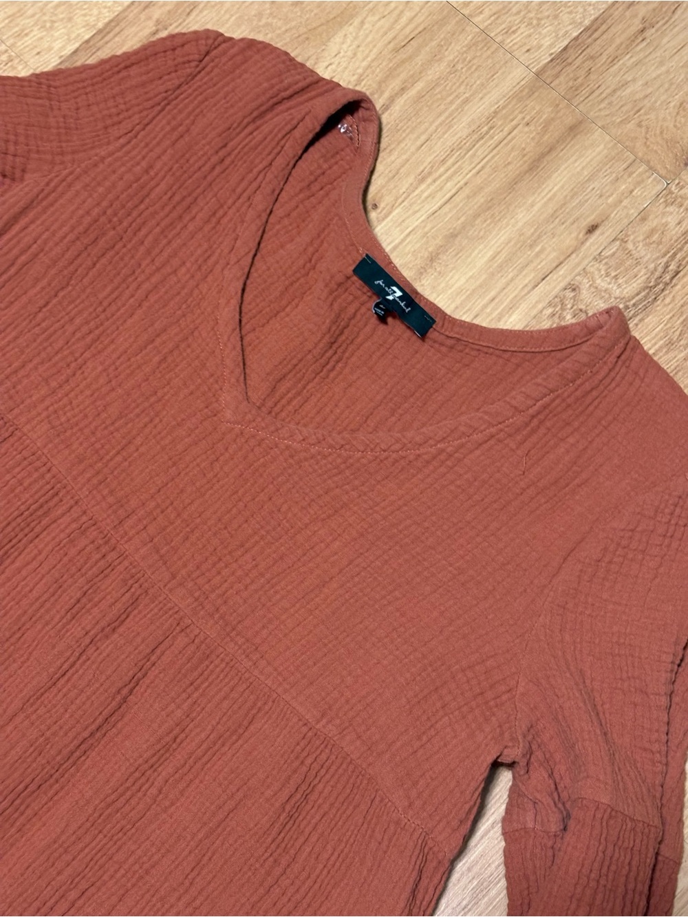7 For All Mankind Cecelia V Neck Tiered Midi Dress Rust/Burnt Orange Medium - Picture 4 of 8